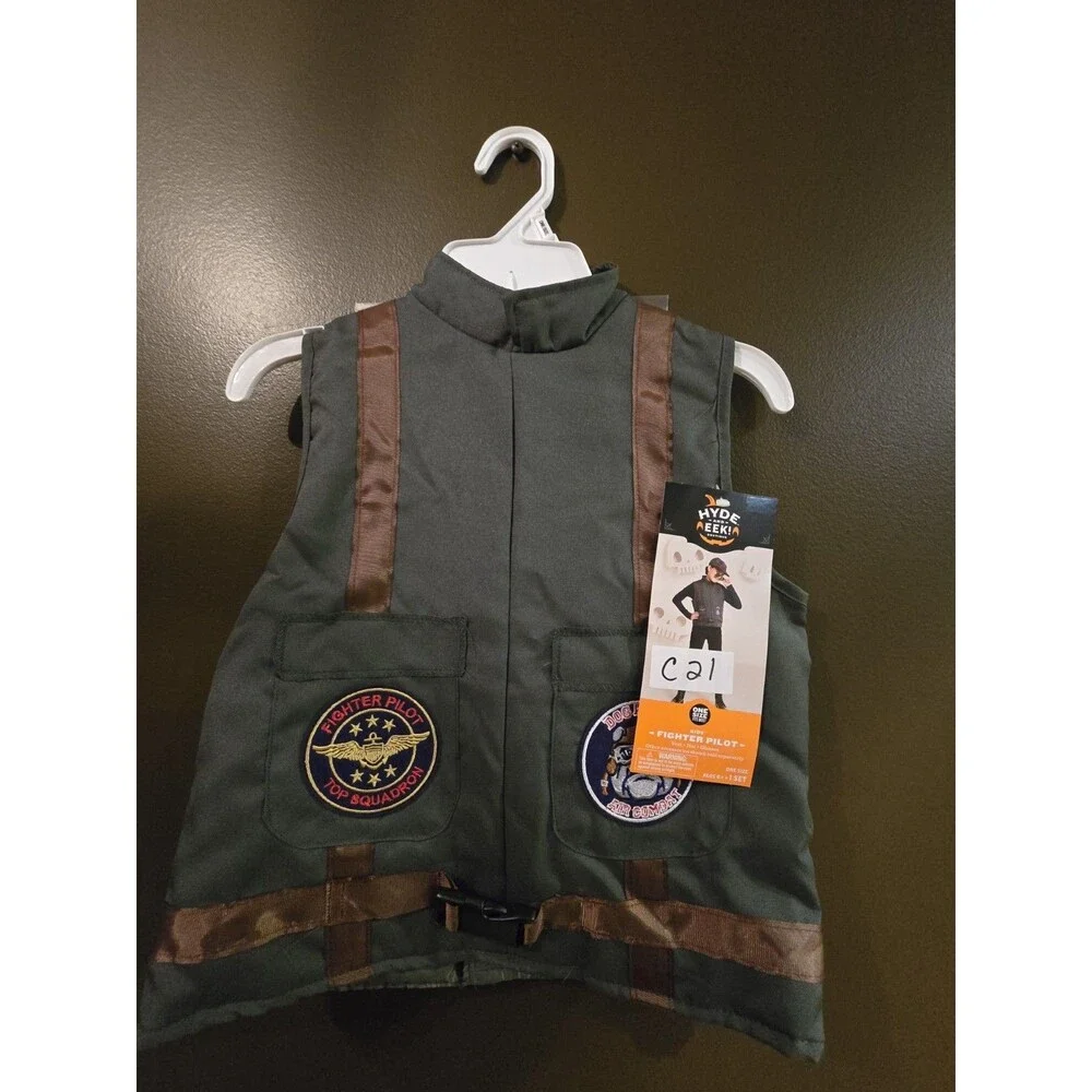Hyde Eek Kids Fighter Pilot Costume Vest Hat Glasses One Size Age 8 10 12 14 NWT